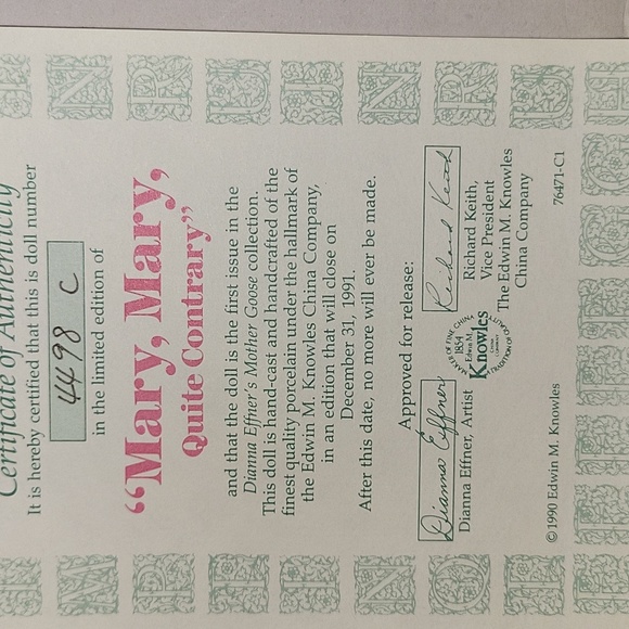 NWT "Mary Mary Quite Contrary" Mother Goose Porcelain Doll - Picture 10 of 16